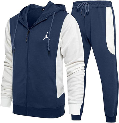 Men's Hooded Athletic Tracksuit Casual 2 Pieces Suits Color Block Hoodies and Sweatpants Set 2024