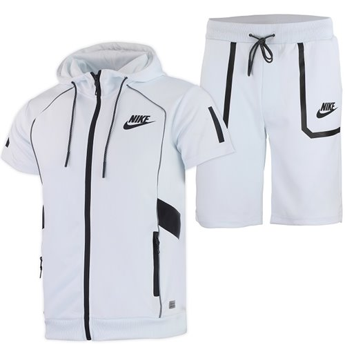 Men's Tech Short-Sleeve Full Zip Hoodie & Short Set White