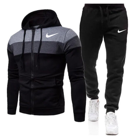 2024 Spring And Autumn Three-color Zipper Hoodie Suit For Men Sports Leisure Plus Size Loose Hoodie Set