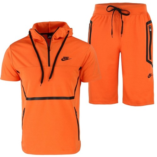 Men's Short-Sleeve Full Zip Hoodie & Short Set Closing Out Sale-Orange