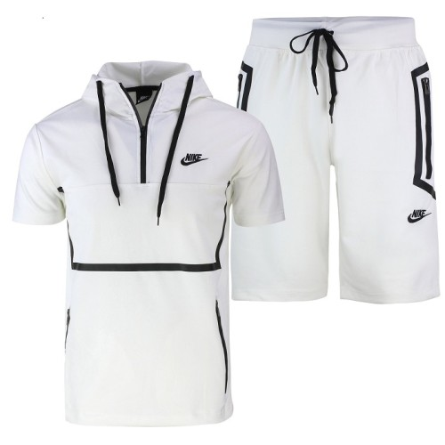 Men's Short-Sleeve Full Zip Hoodie & Short Set Closing Out Sale-White