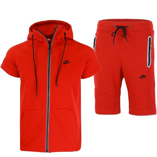 Men's Tech Short-Sleeve Full Zip Jacket & Short Set Red