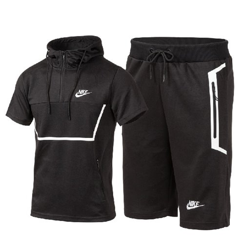 Men's Short-Sleeve Full Zip Hoodie & Short Set Closing Out Sale-Black